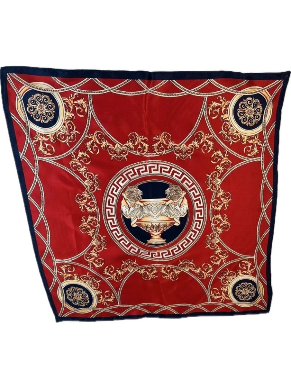 Vintage 100% silk scarf Greco-Roman baroque pattern lions 20”x20”